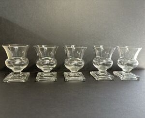 SET OF 5 DUNCAN & MILLER Alden GLASS Juice Oyster Fruit Cocktail Square Pedestal